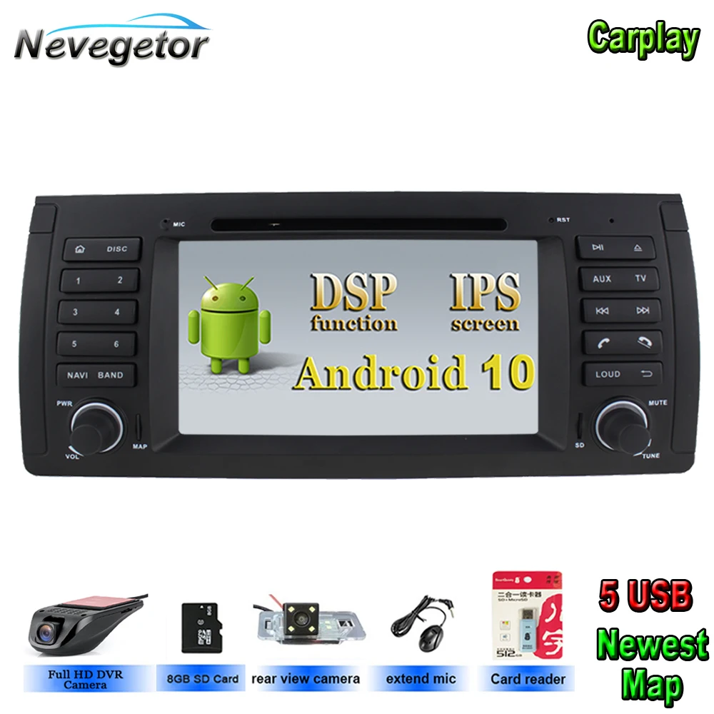 DSP Android 10 IPS автомобильный мультимедийный плеер 1 din для BMW E39 X5 E53 WiFi радио с Bluetooth и GPS