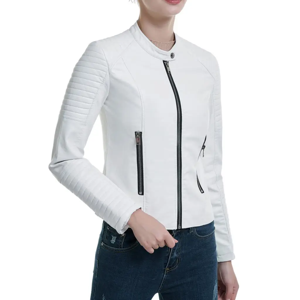 Женские куртки с длинным рукавом Красивая Черная Розовая белая кожаная одежда