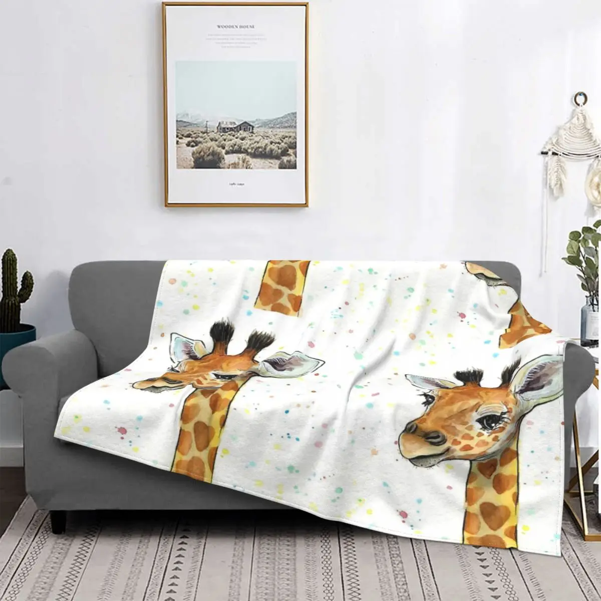 

Baby Giraffe With Hearts Watercolor Blanket Bedspread Bed Plaid Duvets Beach Cover Kawaii Blanket Islam Prayer Rug