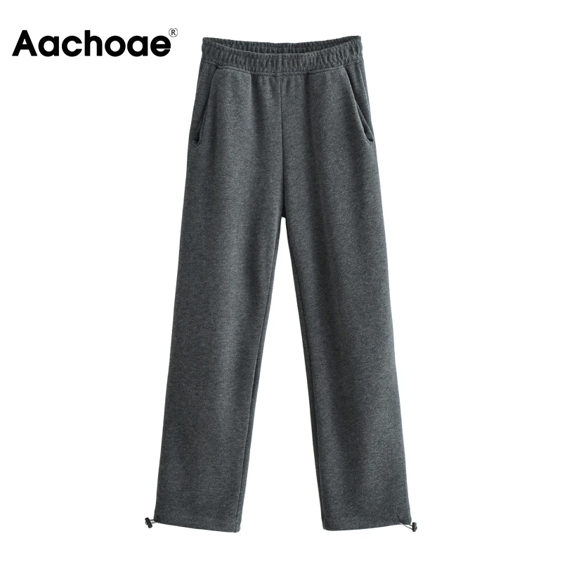 

Aachoae Solid Color Women Casual Long Pants 2021 High Waist Loose Sweatpants With Pockets Sport Wear Drawsting Ladies Trousers