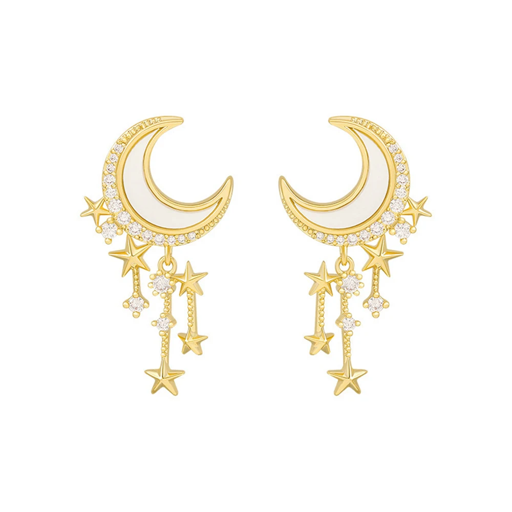 

Moon Star Tassel Drop Earrings Gold Color 2021 Fashion Hanging Women Earrings Summer Jewelry Girls Party Gift Dangle Earrings