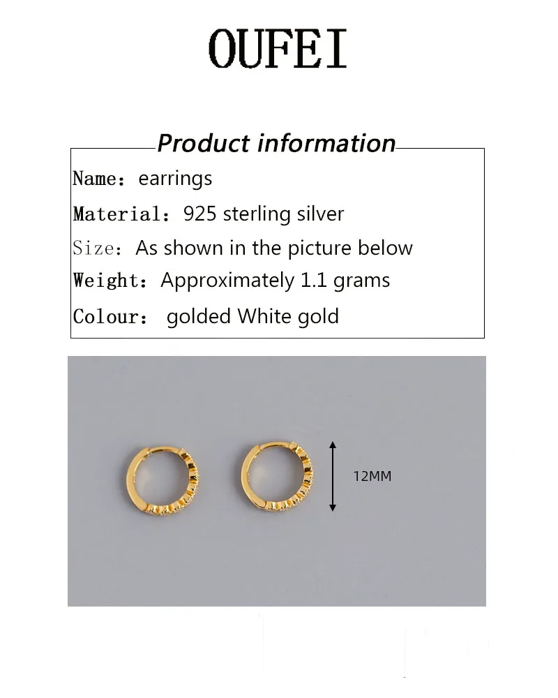 Серьги-кольца OUFEI для женщин простые серьги из стерлингового серебра 100% пробы