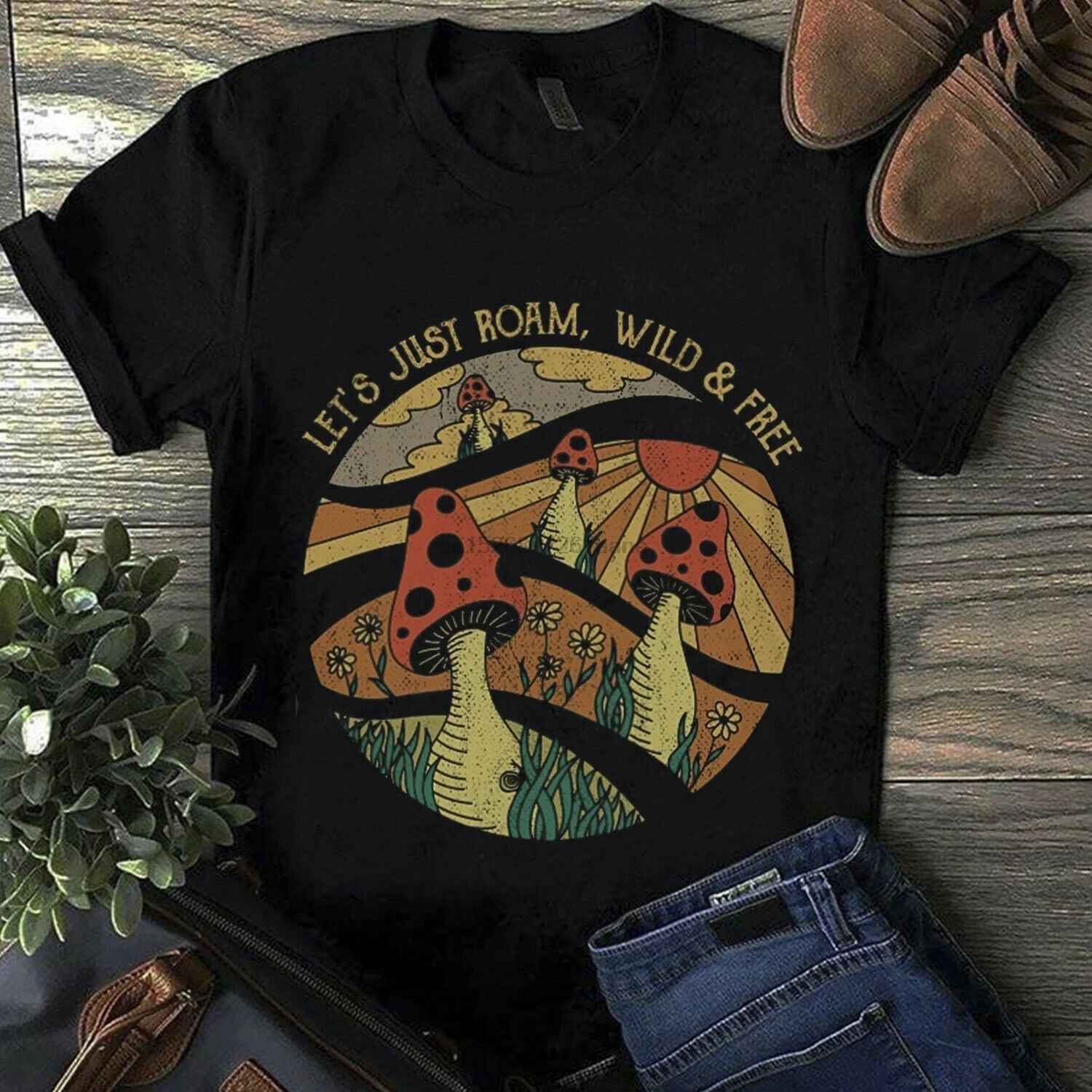 Хиппи гриб Let's Just Roan Wild Free футболка Черная Хлопковая мужская S 6XL крутая