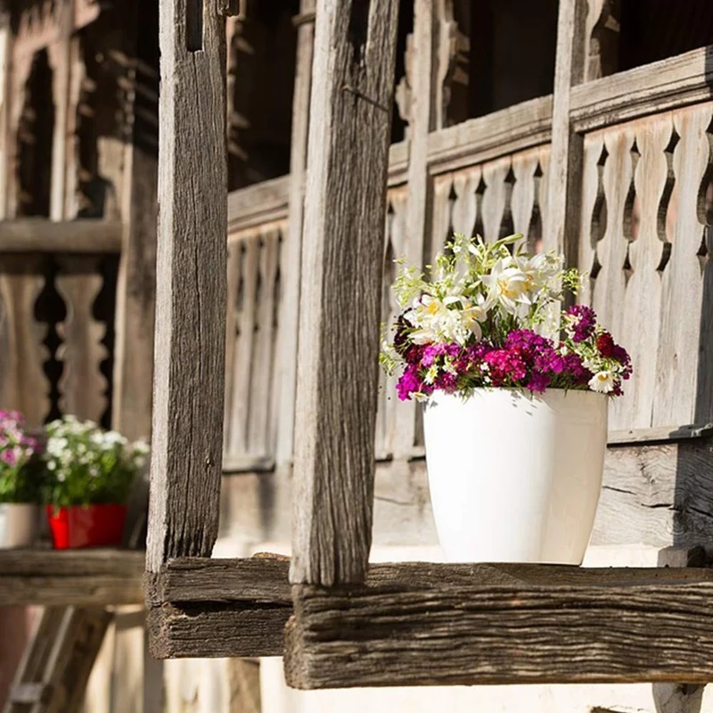 

6x Automatic Watering Flower Pot, White, Lazy Flower Pot & 6Pcs Planter Pot Ring Flower Pot Holder Wall