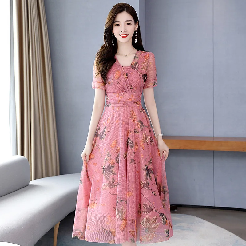 Шифоновое платье с цветочным рисунком для женщин лето 2020 новое приталенное