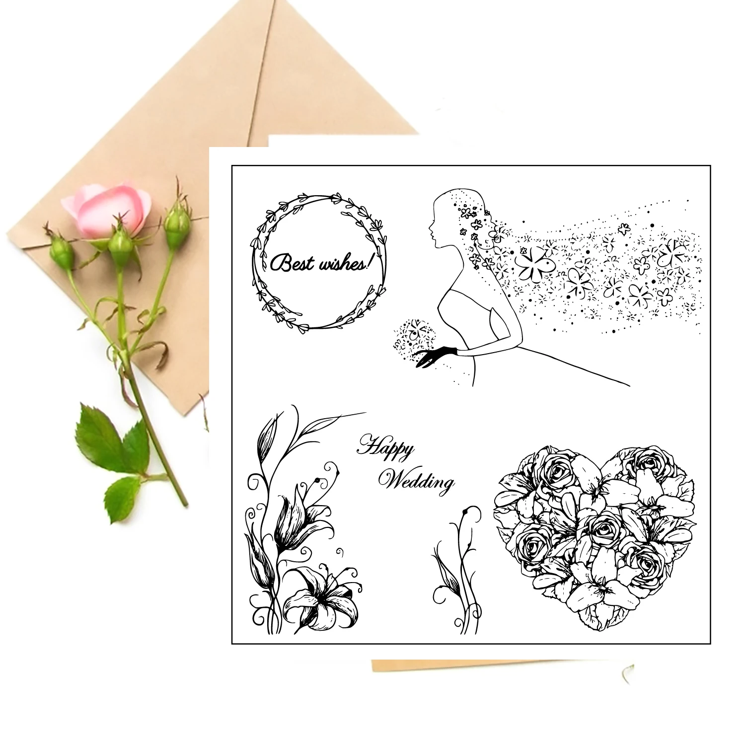 

Heart-shape Flower Girl Stamps For DIY Scrapbooking Card Making Silicone Stamps Fun Decoration Supplies