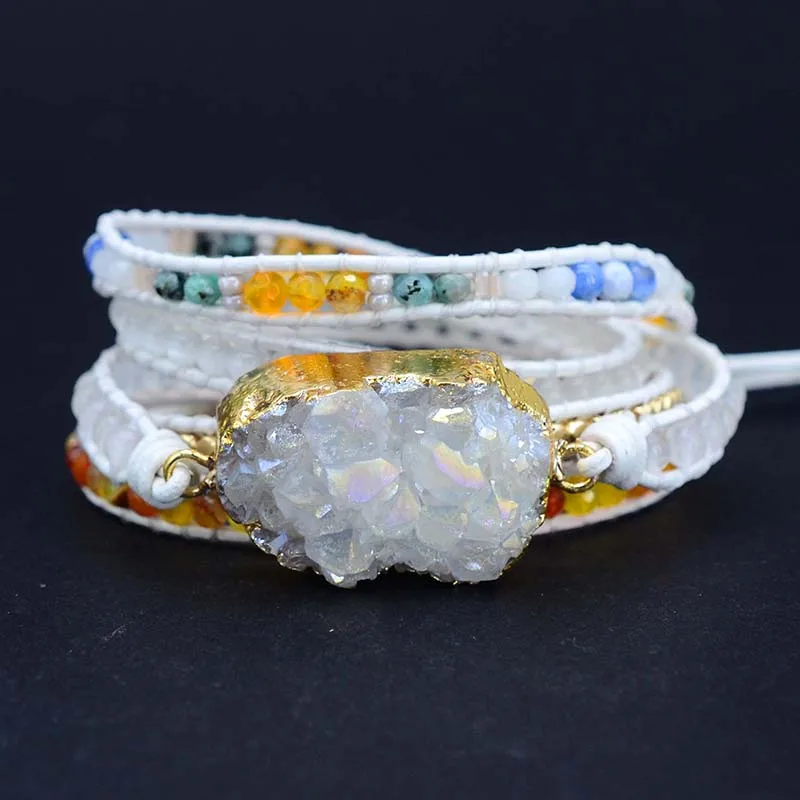 Женский браслет с металлической подвеской из 5 частей белым камнем | Украшения и