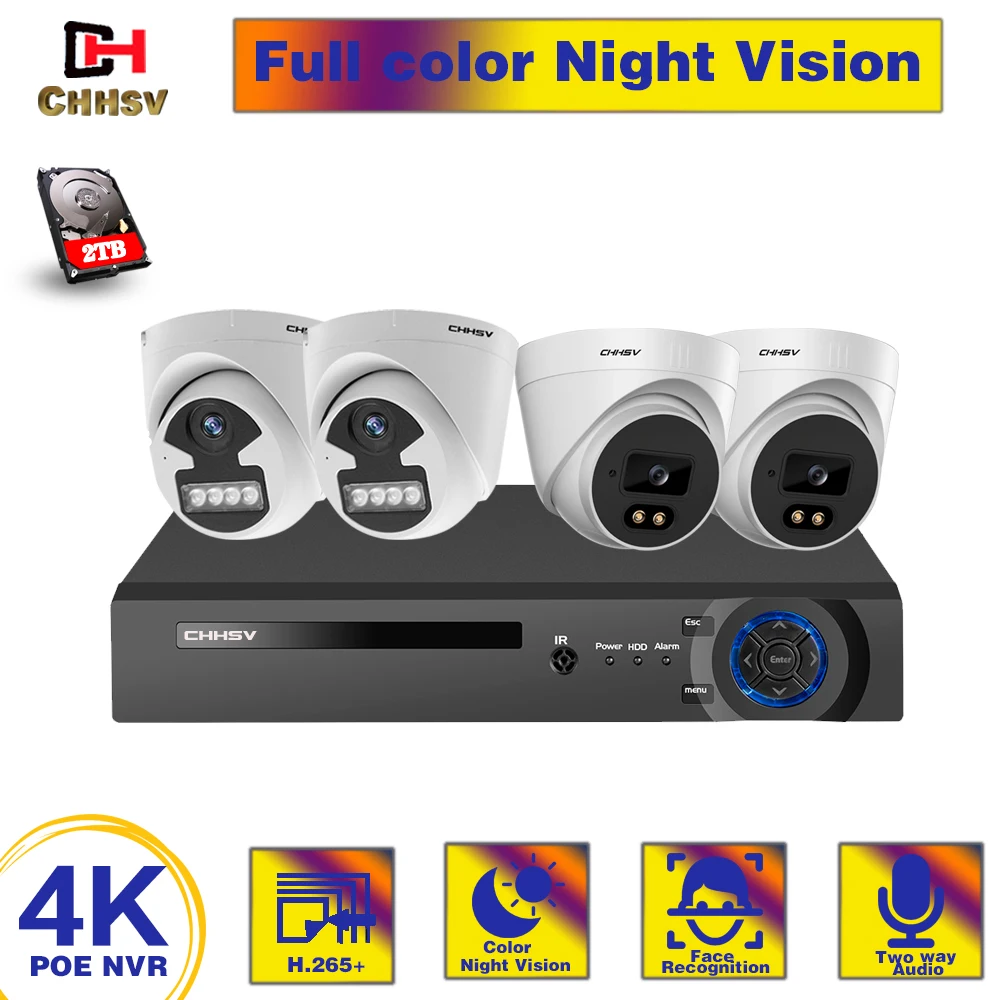 Система видеонаблюдения POE 5MP 4CH NVR Kit система безопасности Intdoor Dome Color Night Vision