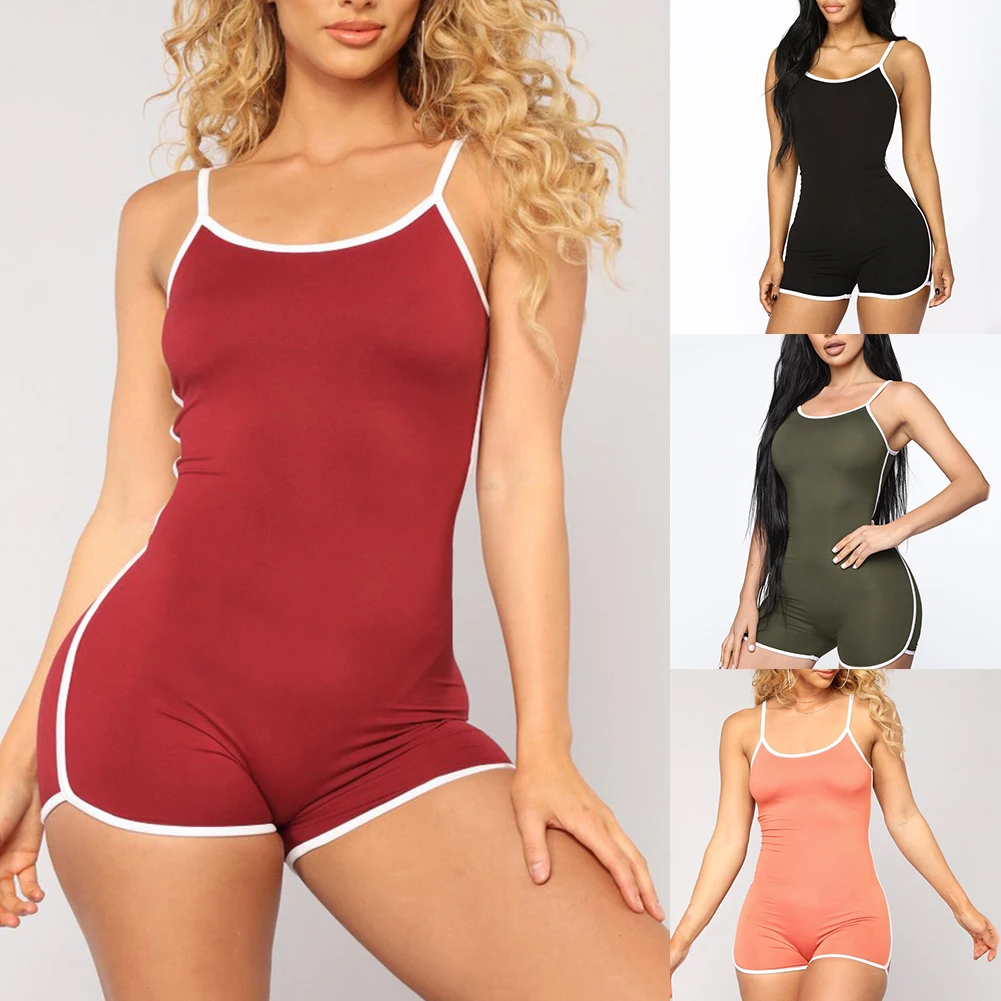 

Women Sexy Solid Color Low-cut Neck Sleeveless Spaghetti Straps Cotton Bodysuit