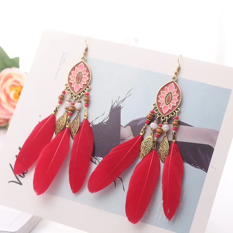 Новые модные серьги в богемном стиле ретро серьги-кисточки с перьями женские