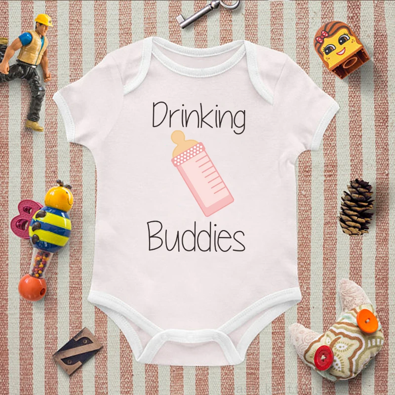 red Twin Matching Outfits Drinking Buddies Twin Bodysuit Outfits Babyshirts Jumpsuit Infant Clothing Twin Baby Shower Gifts - Цвет: red