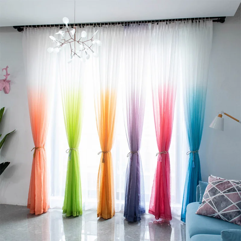 Тюлевые занавески фиолетового цвета с градиентом для гостиной современной