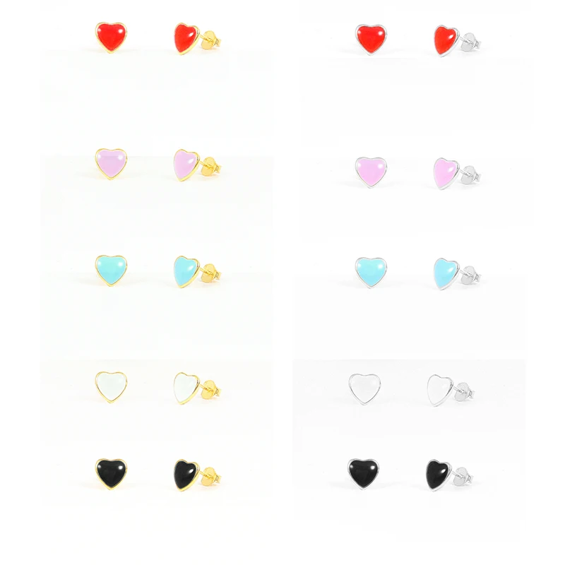 

2021 Trend Stud Earrings 925 Sterling Silver Earbone Buckle Colorful Enamel Heart Shape Mini Piercing Earring For Women Jewerly