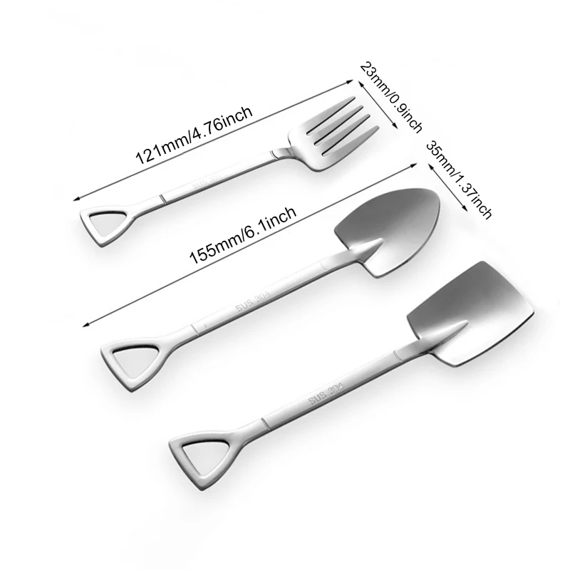 

10PC Stainless steel Shovel coffee spoon Set Scoop shovel Creative tea-spoon Ice Cream dessert spoon Birthday Gift Tableware