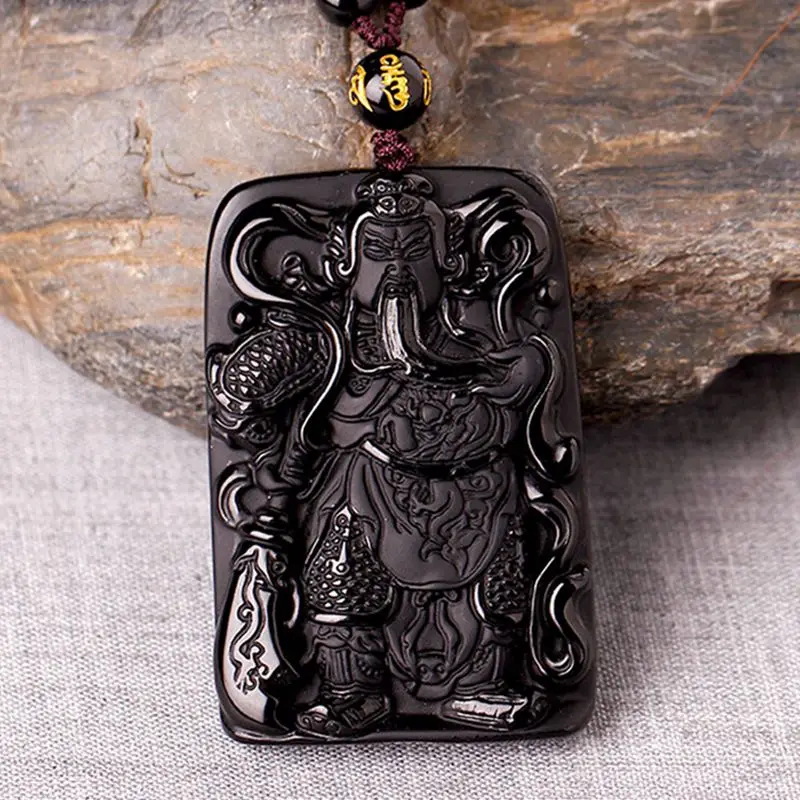 Ожерелье из черного обсидиана натурального камня С Вырезанным кулоном в виде