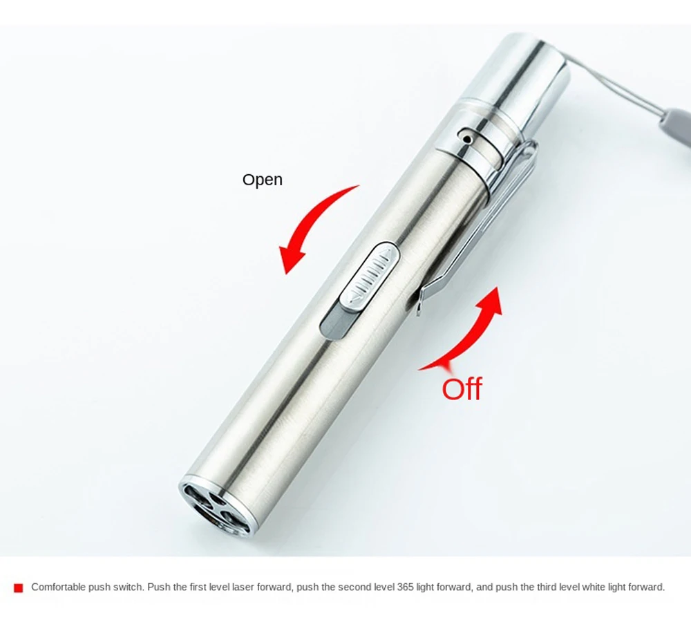 

z50 3 light sources 3-mode multifunctional USB Mini charging flashlight stainless steel led violet light cash check lamp