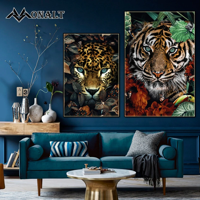 Холст для живописи HD Тигр Слон плакат со львом Абстрактная живопись животных