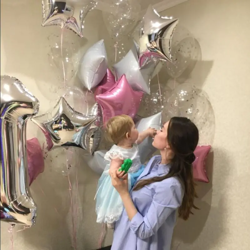 1 шт. Baby Shower 18 дюймов розового и белого цвета Звездные гелиевые фольгированные