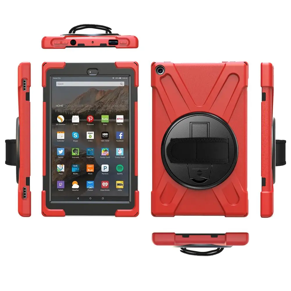 red Чехол для планшета для Amazon Fire HD 10 чехол Чехол Funda дети Безопасный противоударный сверхмощный силиконовый Жесткий подставка для рук держатель - Цвет: red