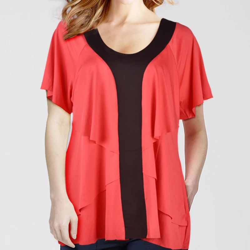 

Plus Size Summer Women T-Shirt Patchwork V Neck Sexy Spandex Short Sleeve Tops Feminina Camiseta Blusas