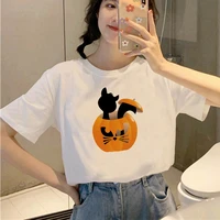 cat print t shirt summer short sleeve o neck cheap tee casual clothes top female t shirts lady female outdoor clothing aesthetic