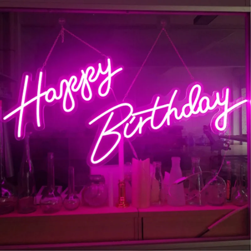 OHANEONK 12v Happy Birthday Neon Sign Custom Led Neon Light Acrylic Flex Led light For Bar Party Room Decor