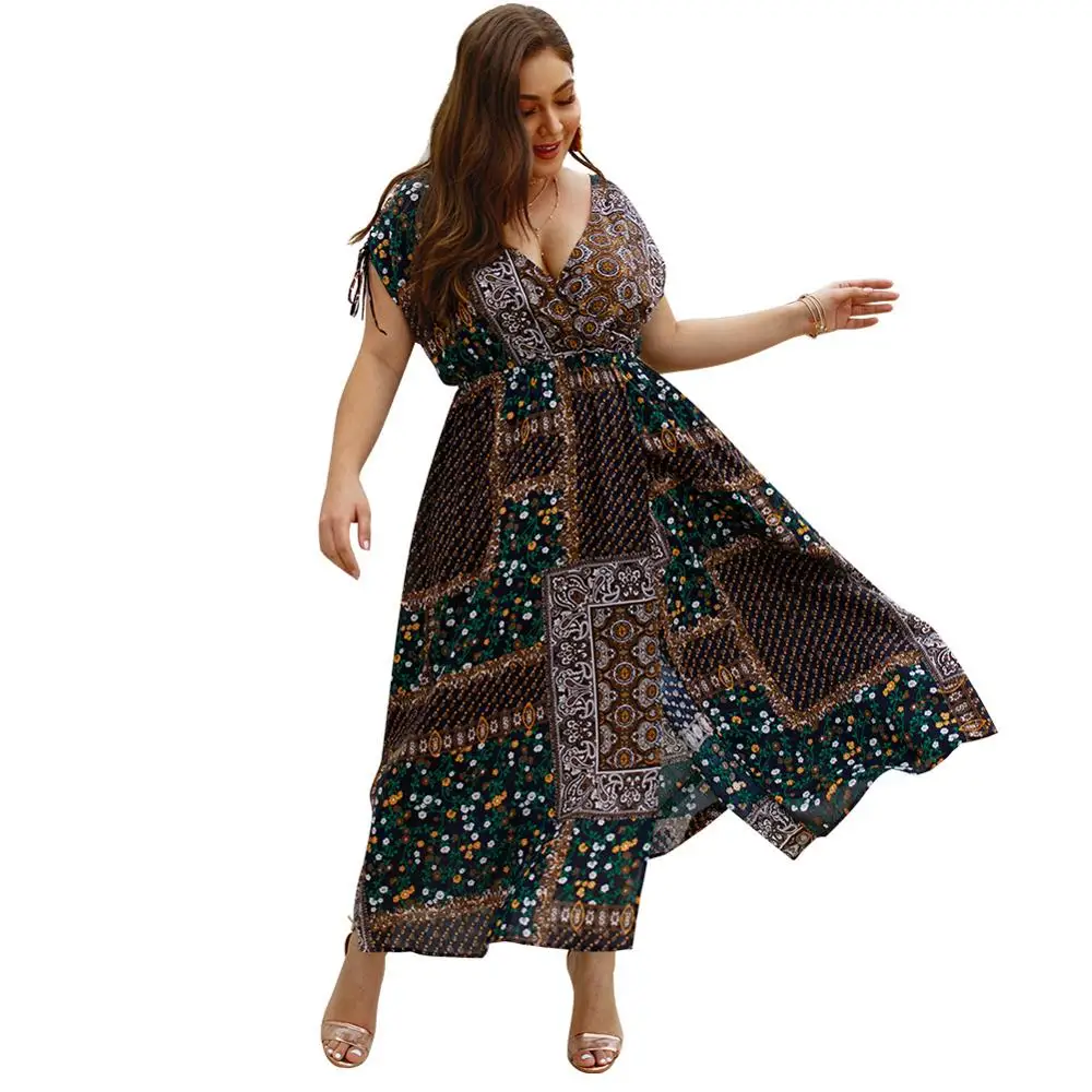 

Plus Size Deep V Neck Women Dress Sleeveless Empire Female Casaul Dresses