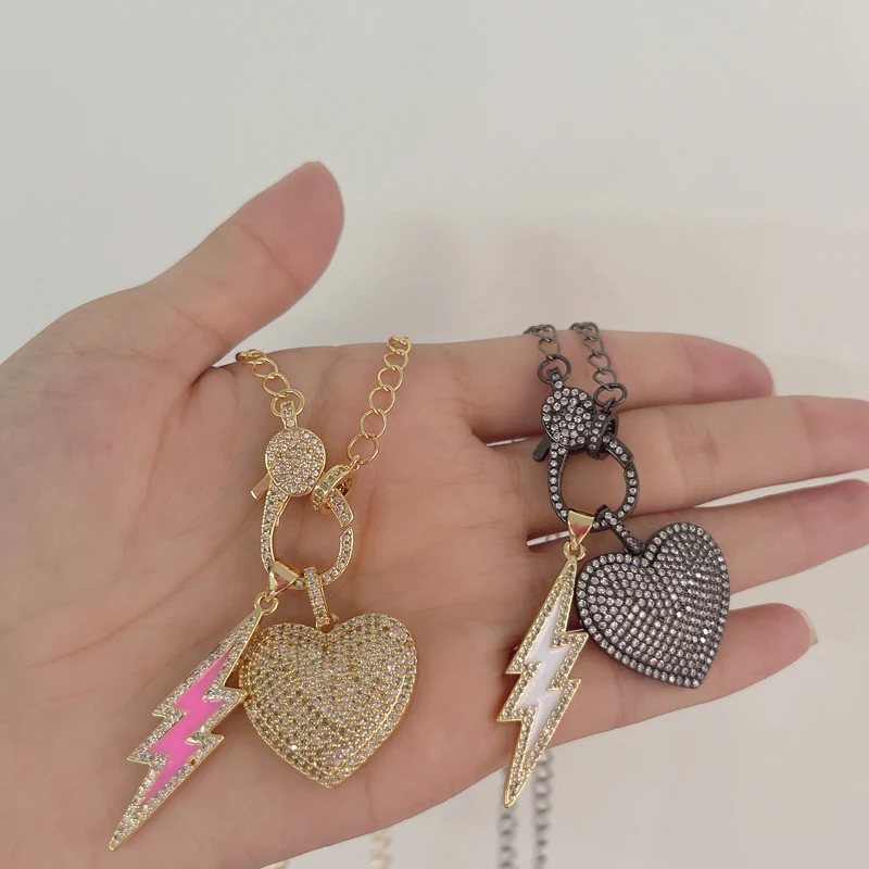 5pcs/lot Profession Design Hot Sale Sparkle Fashion Jewelry CZ Lightning Heart Chain Necklace