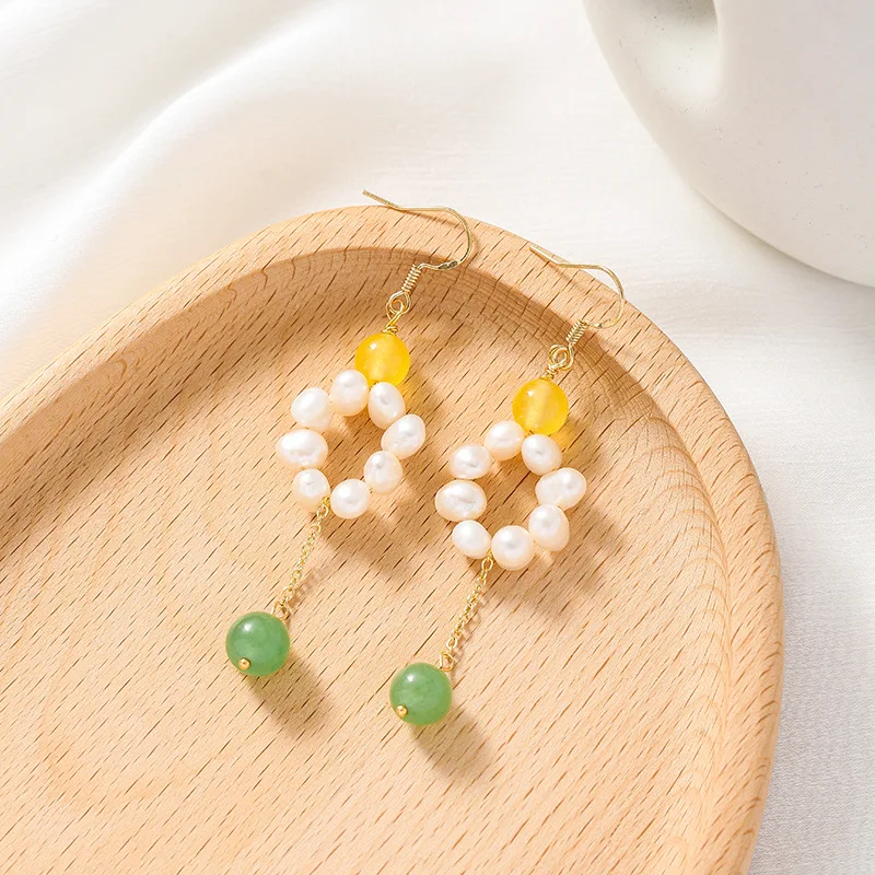 

Bu-138 S925 sterling silver ear hooks hand-made natural pearl tassel earrings design sense natural stone long earrings earrings