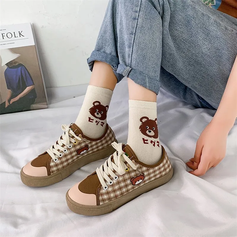 Кеды Cute Bear женские в клетку повседневные кроссовки для бега на шнуровке