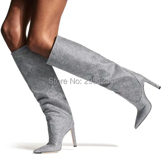 Брендовые женские сапоги до колена на тонком высоком каблуке высокие из