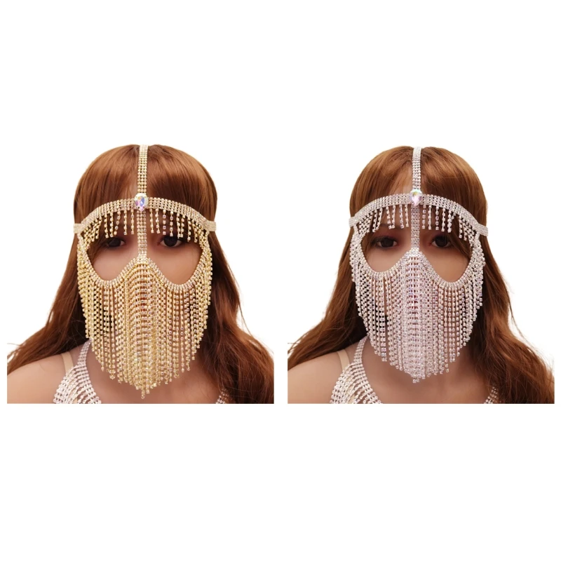 

Face chain Metal rhinestone veil Crystal Tassel Veiled Mask shield Dance Costume for women female