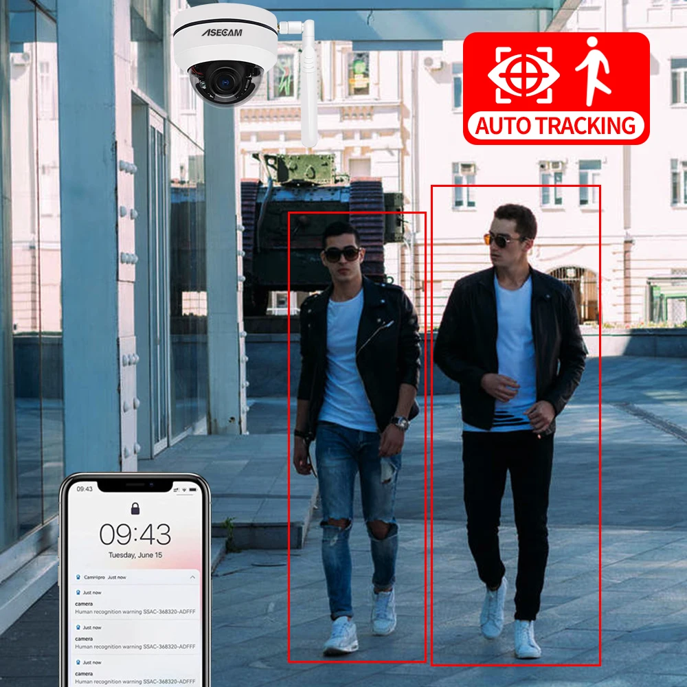 Купить 5MP PTZ камера видеонадения Wi Fi купольная наружная 5-кратный зум аудио гуманоид автоматическое отслеживание Onvif P2P CamHi TF слот для карты видеонаб...