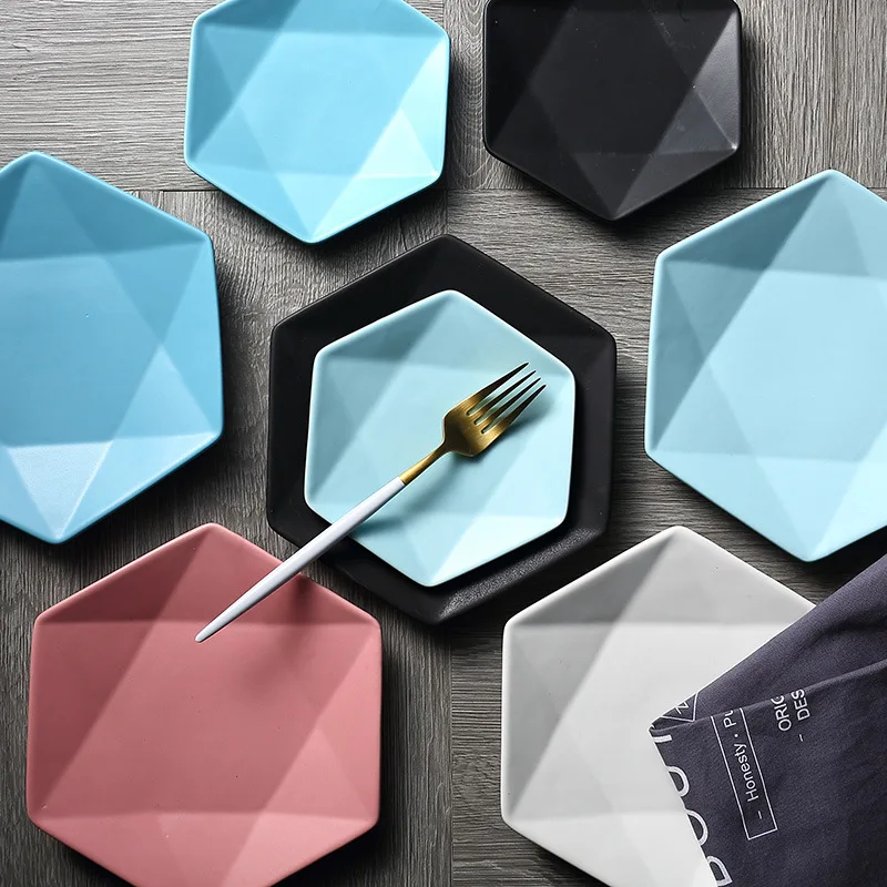 Твердая Шестигранная керамическая тарелка скандинавские матовые глазурные