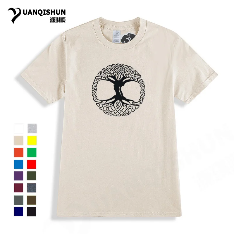 Футболка из чистого хлопка с рисунком дерева жизни 16 цветов|Мужские футболки| |