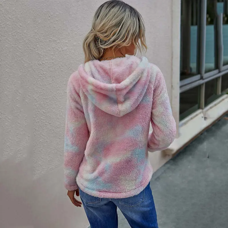

2020 Autumn Tie Dye Hoodie Sweatshirt Women Tie Dye Sweatshirt Fluffy Hoodies Women Warm Hooded Sweatshirt Hoodies For Women
