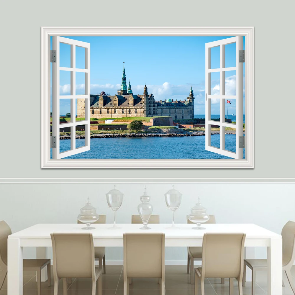 Настенное искусство Европейское здание большой 3D вид на окно наклейка виниловая