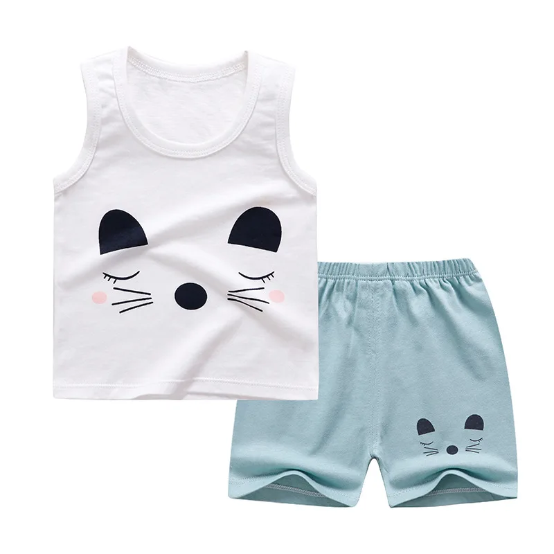 

Summer Baby Boys Girls Cartoon Vest Sets Kids Cotton Cartoon Print Tops + Shorts Children Pajamas Girls Clothing Sets