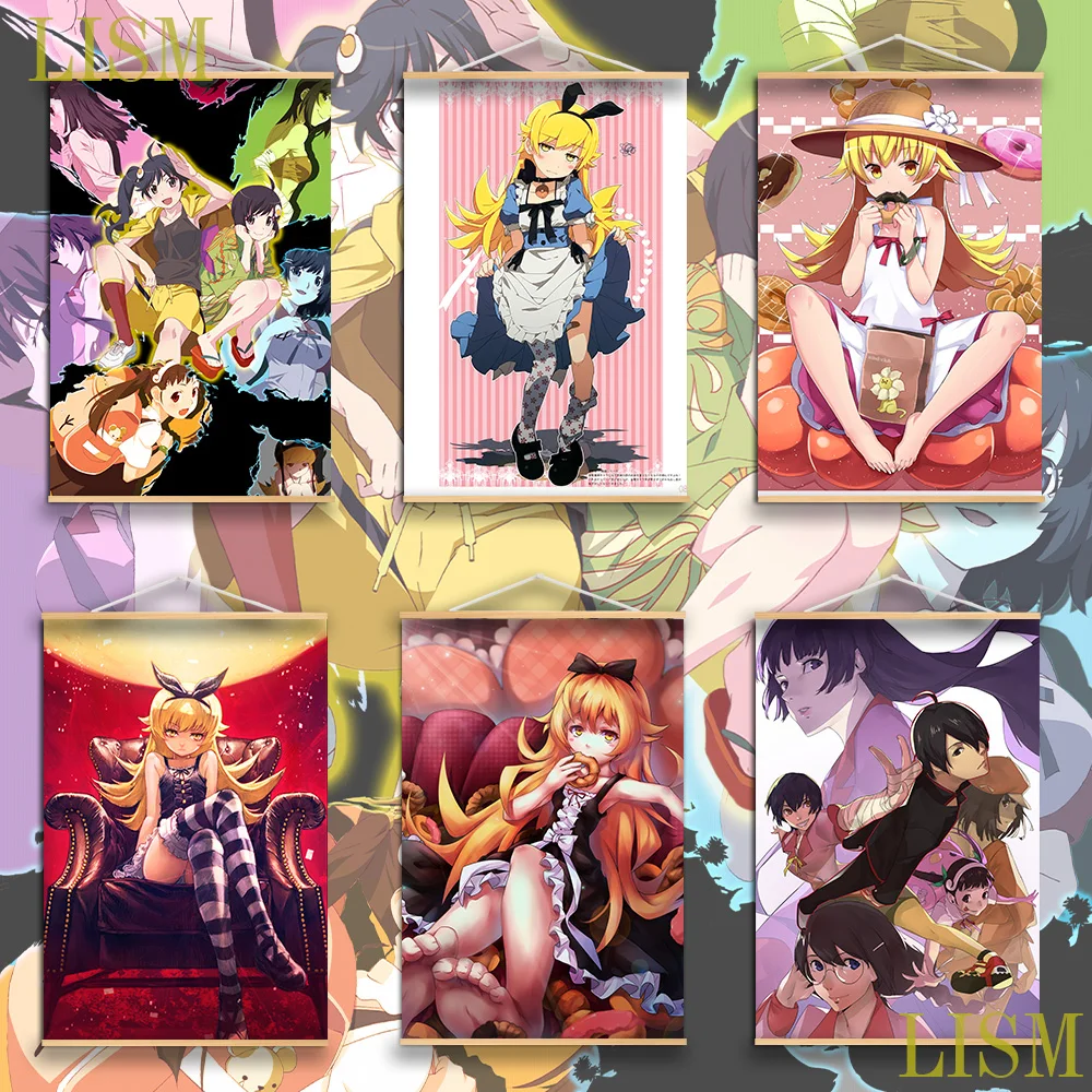 Плакат Аниме Bakemonogatari senjougaхара Hitagi oshino shinobu Картина на холсте Свиток из массива