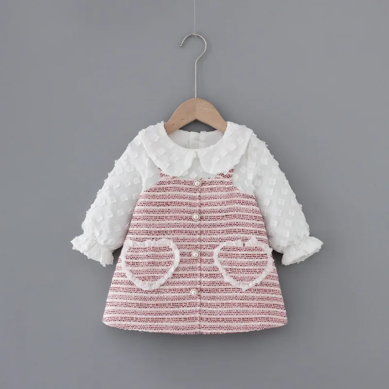 

Spring Autumn Baby Girls Infants Ruffles Sweet Knit Knitwear Patchwork Long Sleeve Dress Princess Kids Baby Girl Cloths