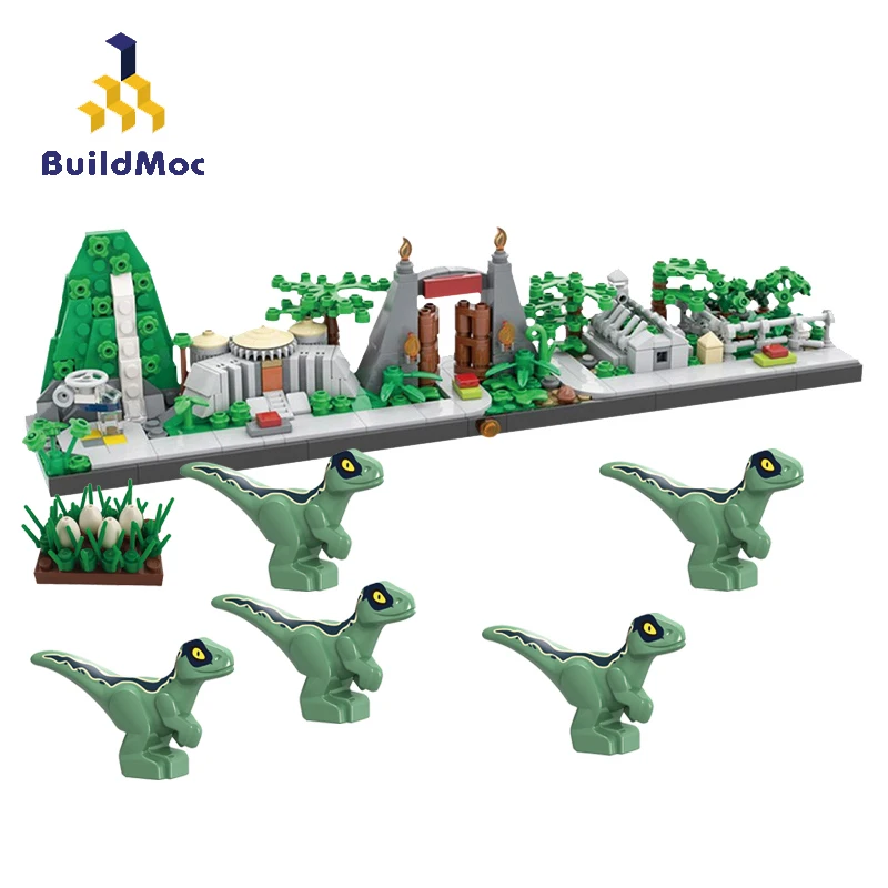 

BuildMoc Jurassic Dinosaur World Park Skyline Architecture MOC Forest Modular Building Blocks Bricks Dinosaurs Toys For Children