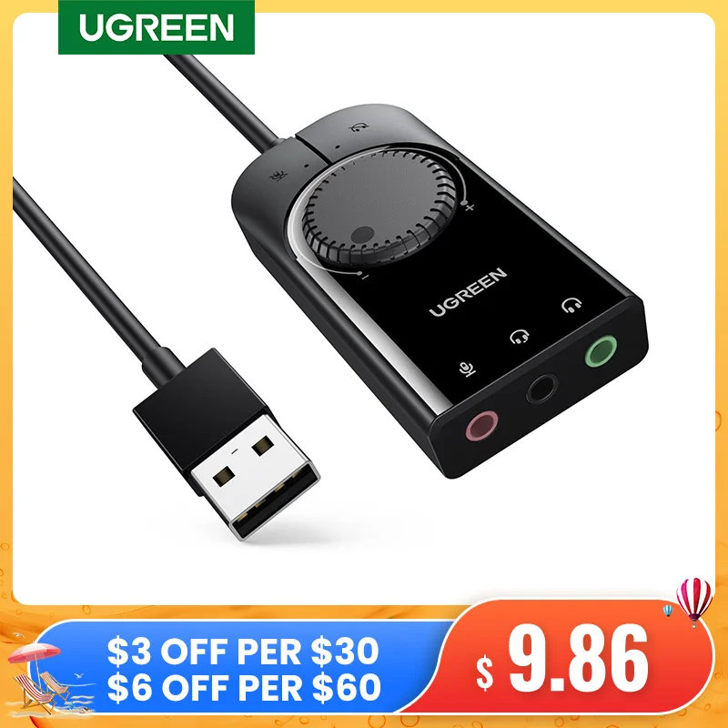 USB звуковая карта Ugreen внешняя 3 5 мм для ноутбука PS4 гарнитуры карта|Звуковые карты|