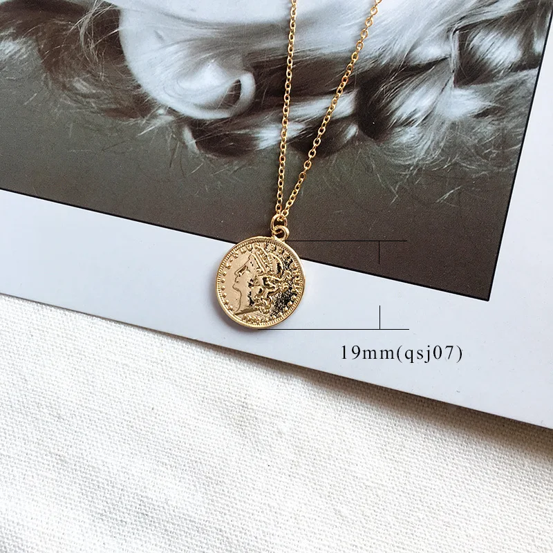 Vintage Carved Gold Coin Roman Necklace For Women Bohemian Pendant Necklaces Boho Jewelry Choker Statement | Украшения и