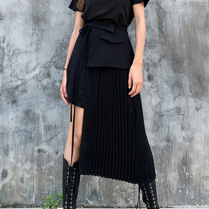 LANMREM одноцветная прошитая с карманами плиссированная нестандартная юбка женская