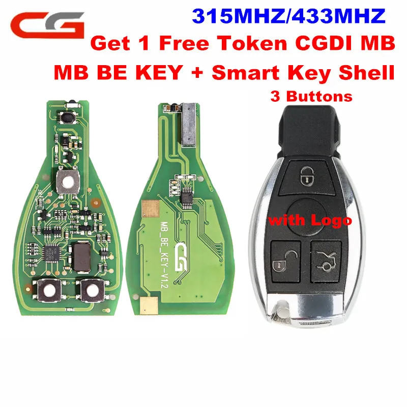 Фото CG MB BE KEY Pro V1.2 315 МГц/433 МГц получить 1 бесплатный жетон работает для Benz идеально с 3 кнопками корпус смарт-ключа CGDI MB Prog №1