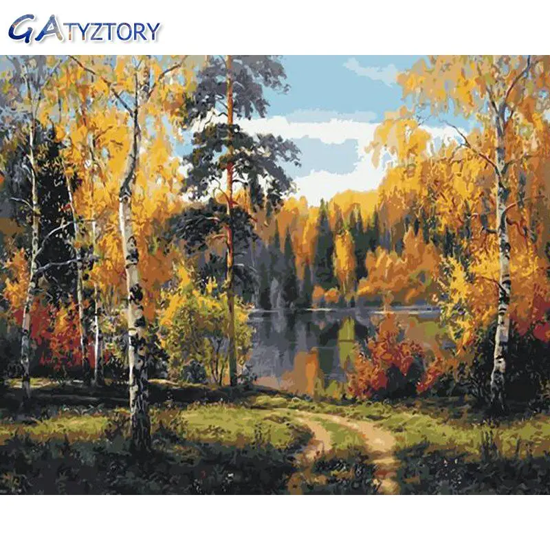 

GATYZTORY Paint By Numbers Autumn Scenery Photo By Number Hand Painted Oil Picture Diy Framed On Canvas Kids DIY Gift