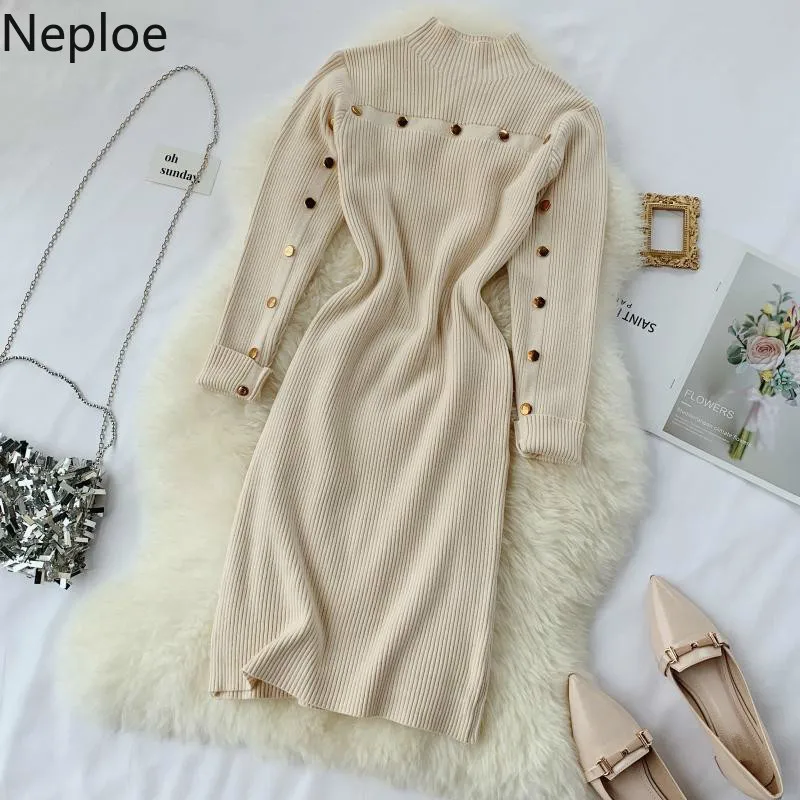 Neploe французский стиль Heben Vestido водолазка с заклепками однотонное приталенное
