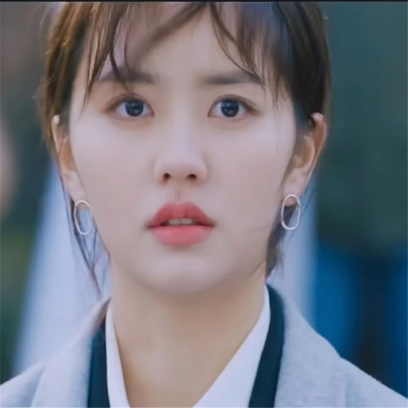 Korean Drama Love Alarm Kim So Hyun Same style Geometric stud oval high quality earrings and Earrings |