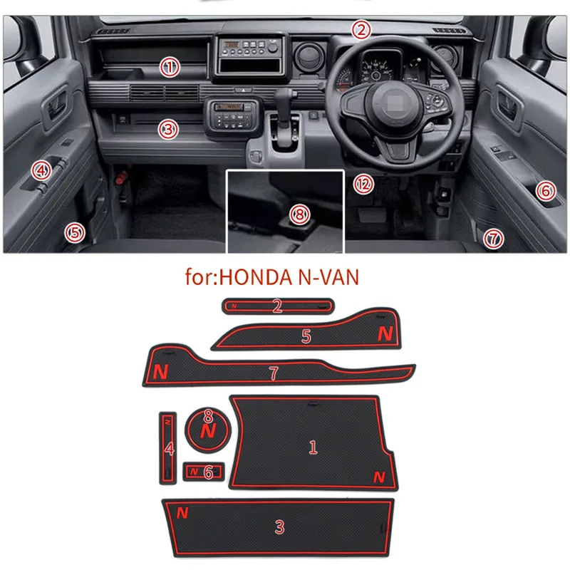 

3D Rubber Mat Lnterior Anti Slip Mat Door Slot Pad Cup Cushion Groove Mat For Honda N-VAN 2018 Car Accessories