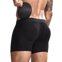 Men's Padded Boxer Shorts Soft Cotton Hip-up Enhancing Butt Underwear Trunk With Breathable Removable Sponge Pad Cup Included